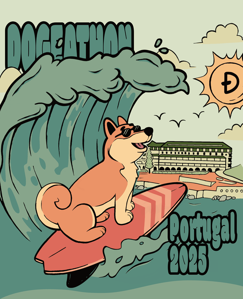 A Shiba Inu surfing towards the Vila Galé Hotel in Ericeira.